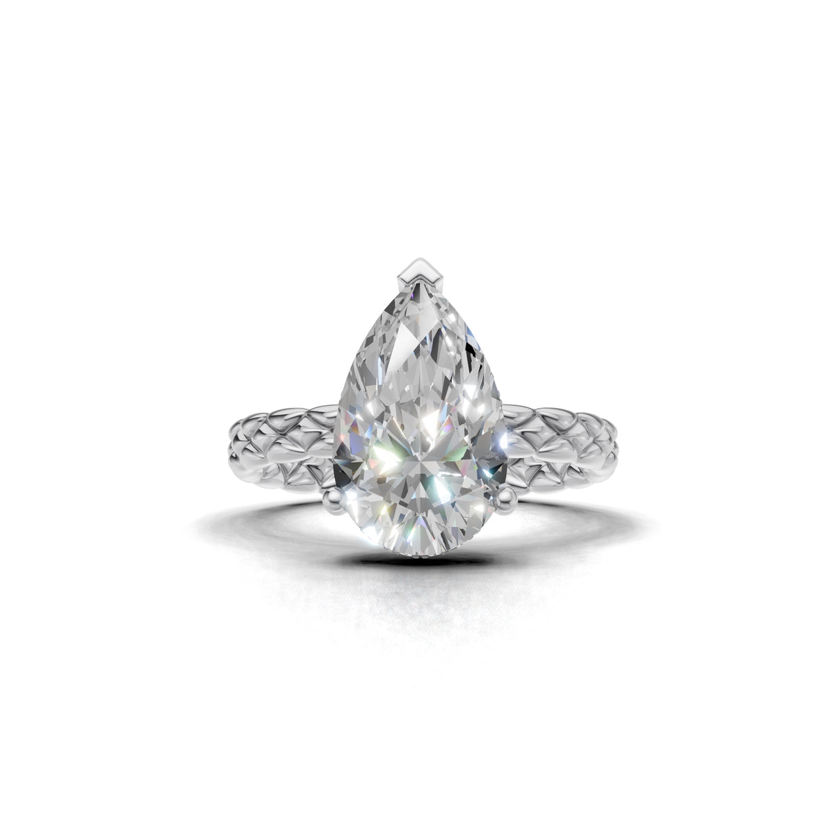 3.00 ct Golden Spiga Ring, IGI Certified Lab Grown Diamond, Intricate Braid Design 3ct White Gold Pear