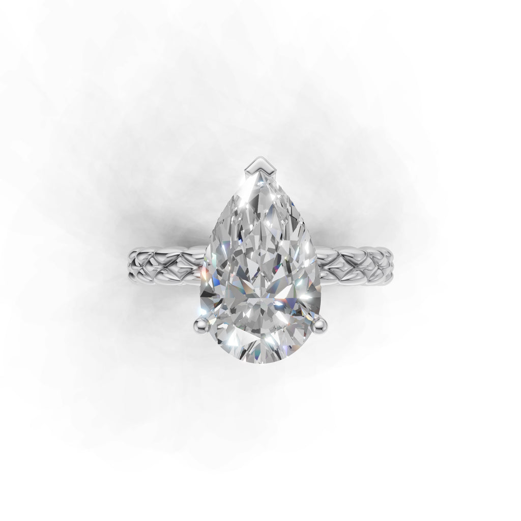 3.00 ct Golden Spiga Ring, IGI Certified Lab Grown Diamond, Intricate Braid Design 3ct White Gold Pear