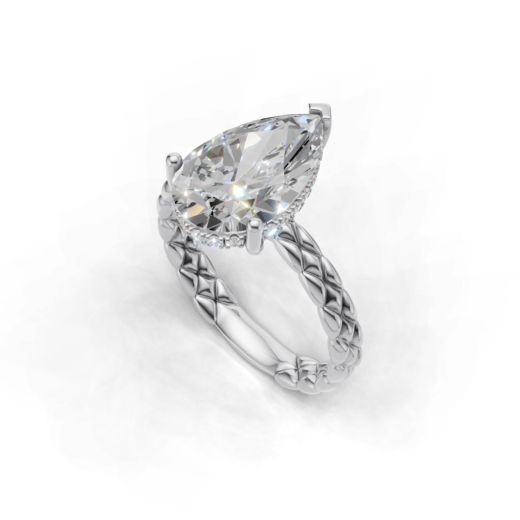 3.00 ct Golden Spiga Ring, IGI Certified Lab Grown Diamond, Intricate Braid Design 3ct White Gold Pear