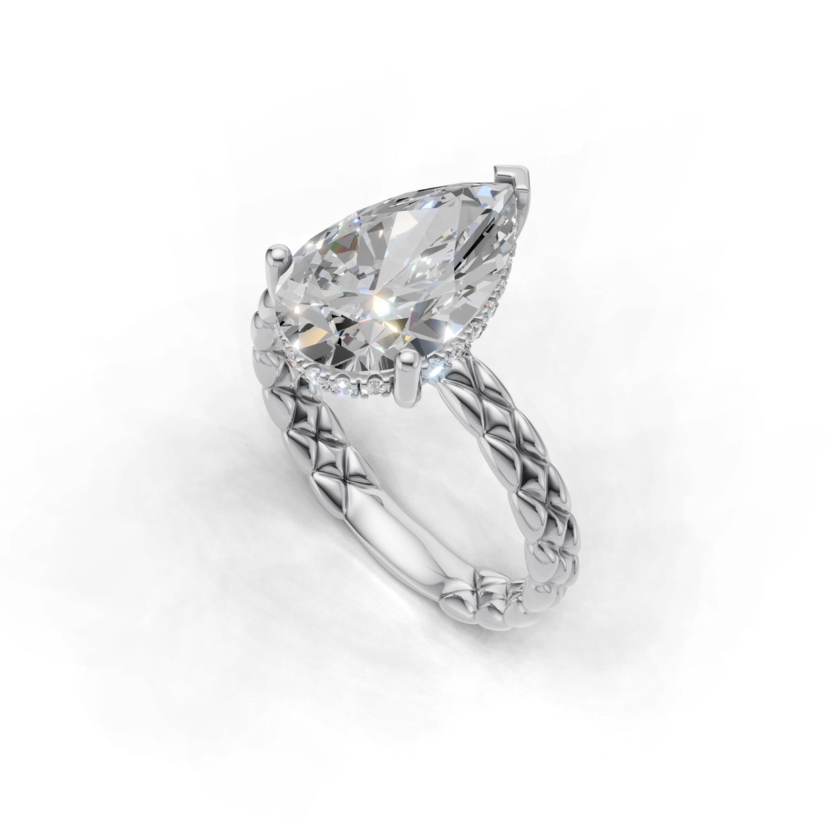 3.00 ct Golden Spiga Ring, IGI Certified Lab Grown Diamond, Intricate Braid Design 3ct White Gold Pear