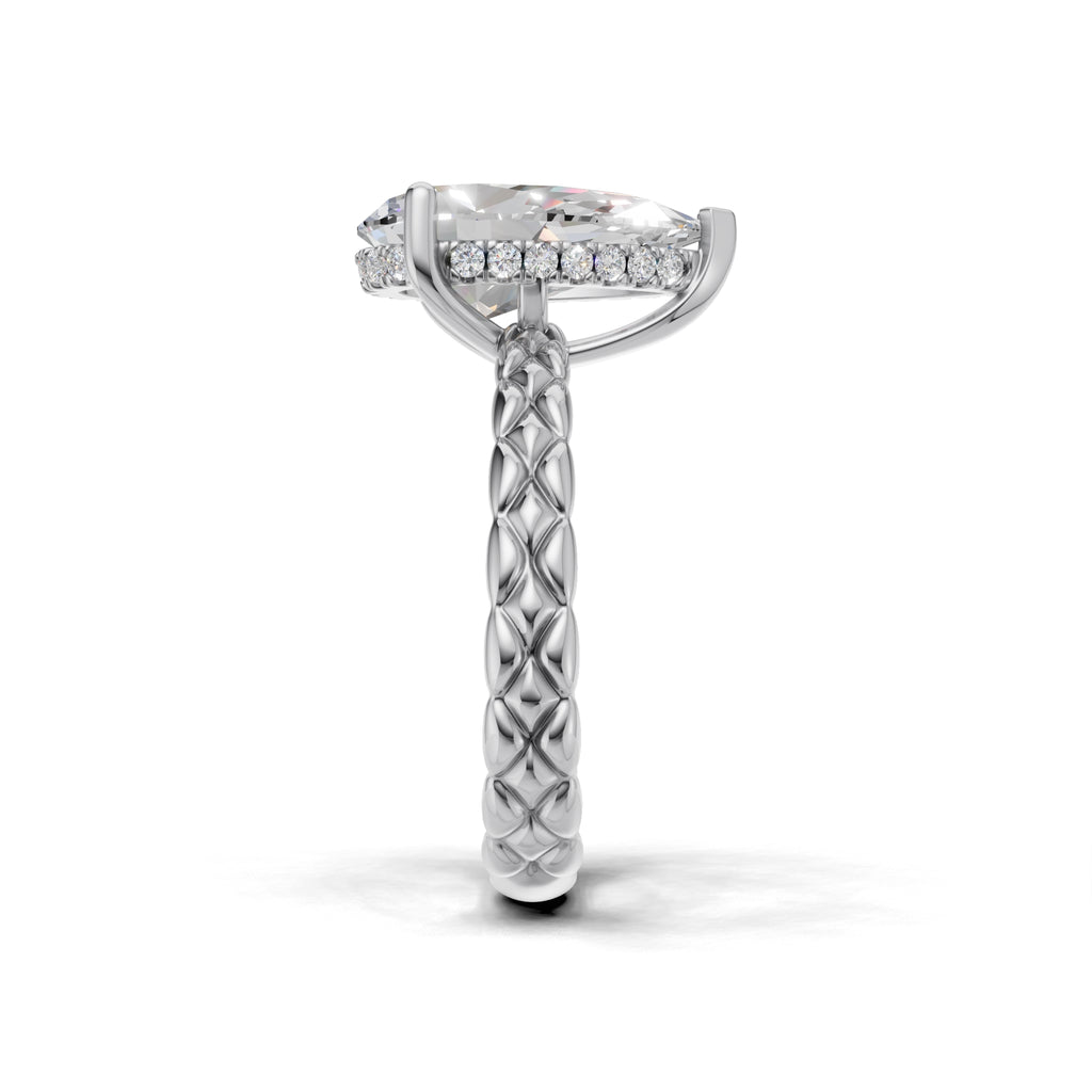 3.00 ct Golden Spiga Ring, IGI Certified Lab Grown Diamond, Intricate Braid Design 3ct White Gold Pear