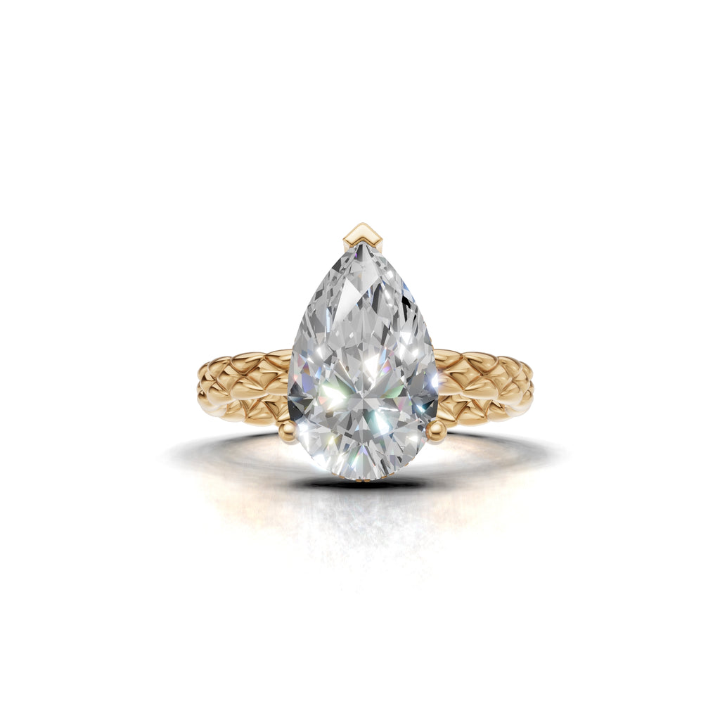 3.00 ct Golden Spiga Ring, IGI Certified Lab Grown Diamond, Intricate Braid Design 3ct Yellow Gold Pear