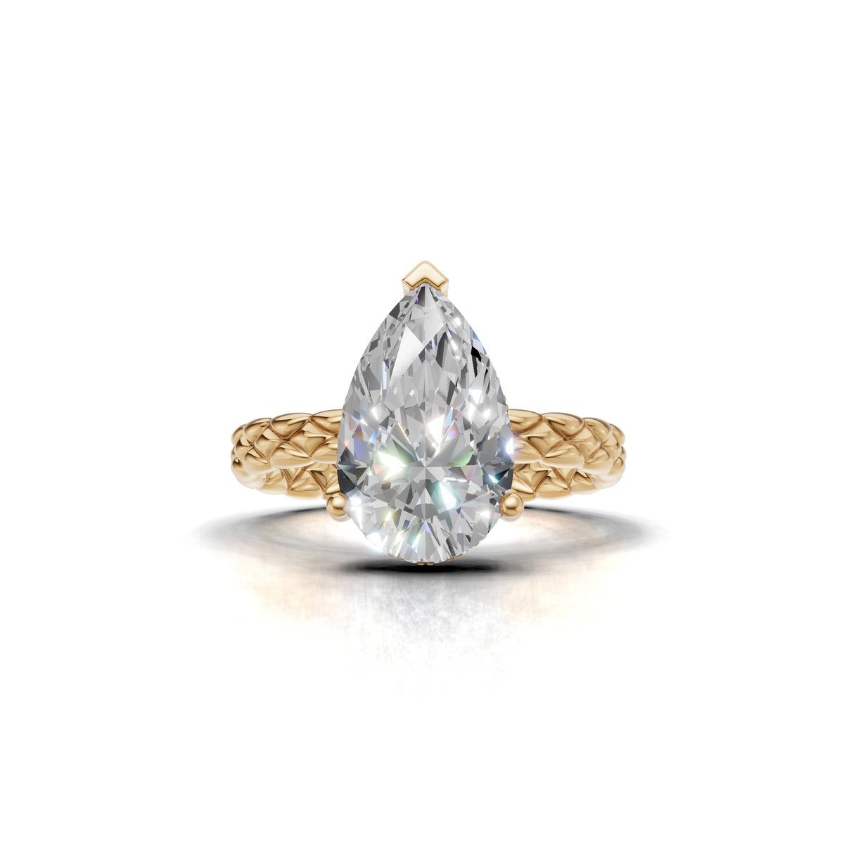 3.00 ct Golden Spiga Ring, IGI Certified Lab Grown Diamond, Intricate Braid Design 3ct Yellow Gold Pear