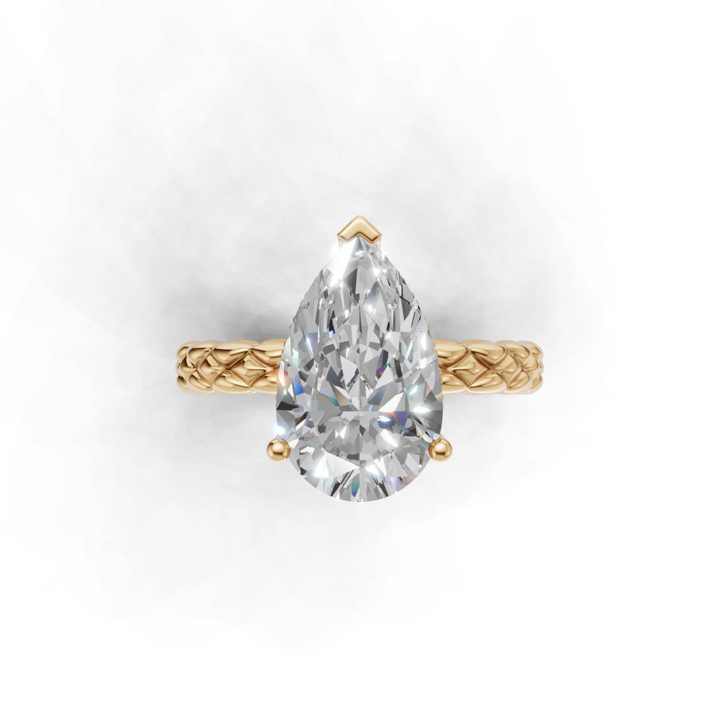 3.00 ct Golden Spiga Ring, IGI Certified Lab Grown Diamond, Intricate Braid Design 3ct Yellow Gold Pear