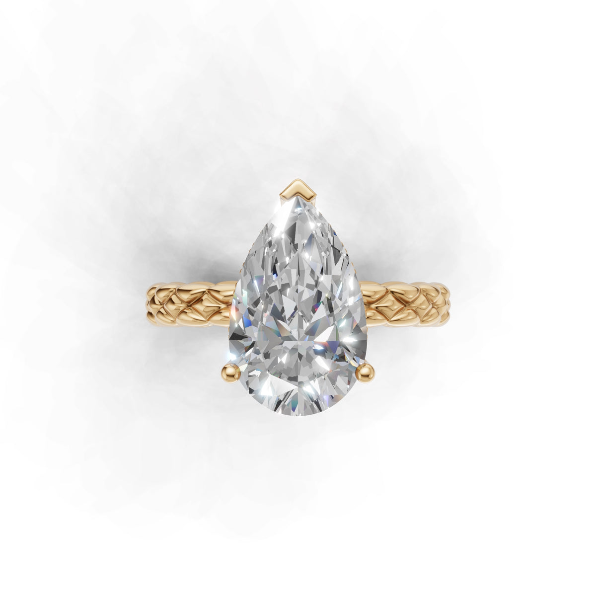 3.00 ct Golden Spiga Ring, IGI Certified Lab Grown Diamond, Intricate Braid Design 3ct Yellow Gold Pear