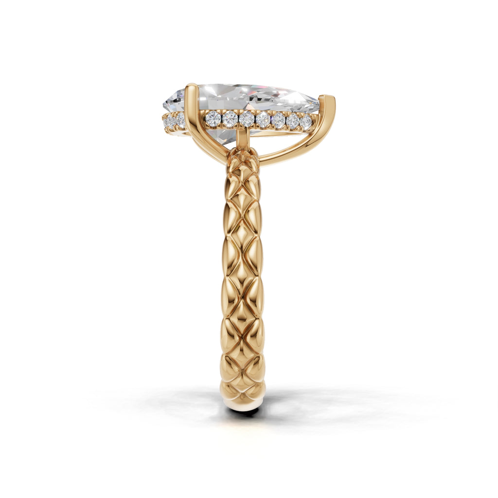 3.00 ct Golden Spiga Ring, IGI Certified Lab Grown Diamond, Intricate Braid Design 3ct Yellow Gold Pear