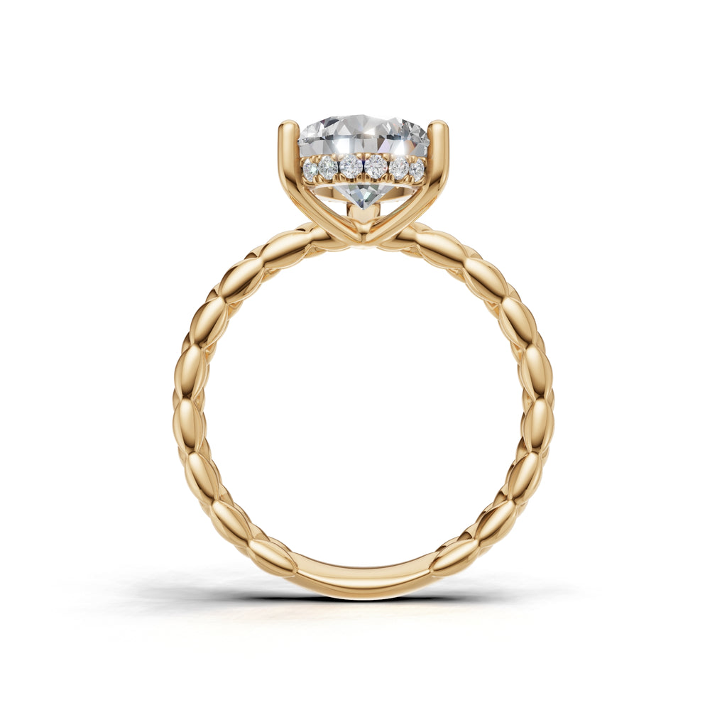 3.00 ct Golden Spiga Ring, IGI Certified Lab Grown Diamond, Intricate Braid Design 3ct Yellow Gold Pear