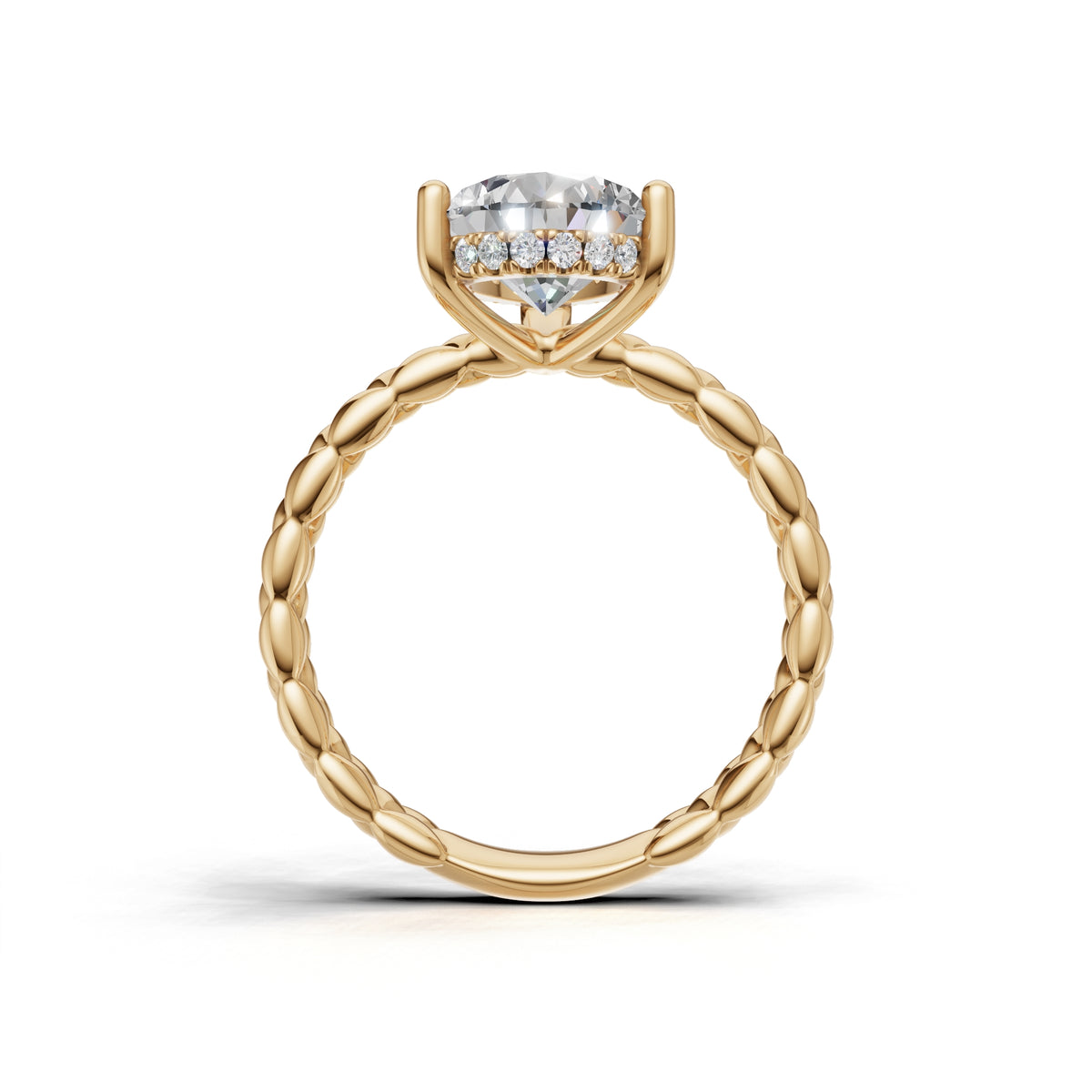 3.00 ct Golden Spiga Ring, IGI Certified Lab Grown Diamond, Intricate Braid Design 3ct Yellow Gold Pear