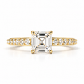 1.00 ct Asscher Cut Pavé Cathedral Ring 1ct Yellow Gold