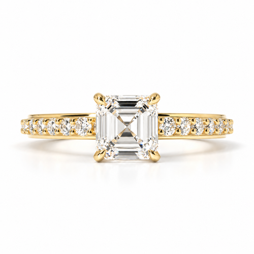 1.00 ct Asscher Cut Pavé Cathedral Ring 1ct Yellow Gold