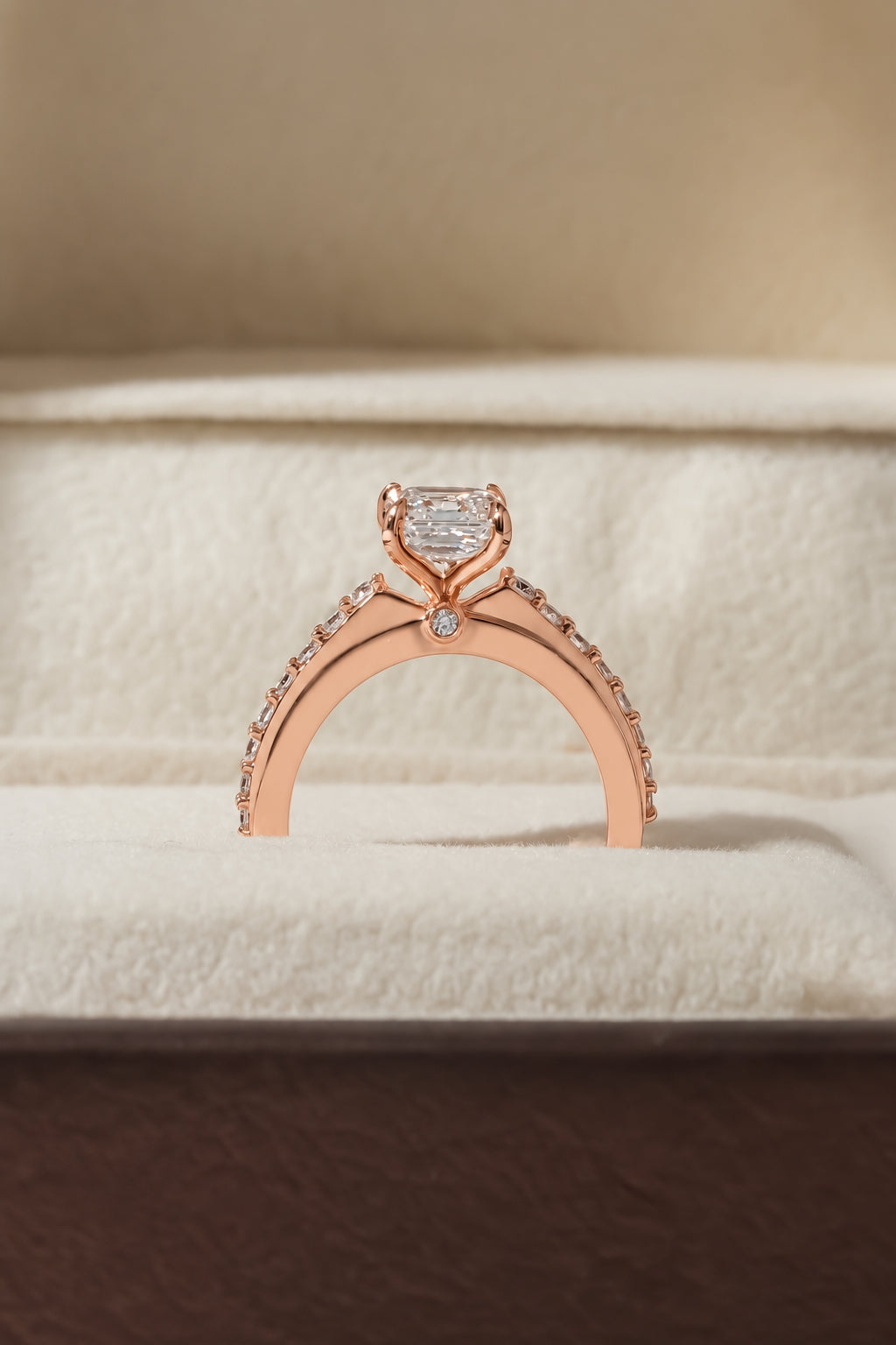 1.00 ct Asscher Cut Pavé Cathedral Ring 1ct Rose Gold