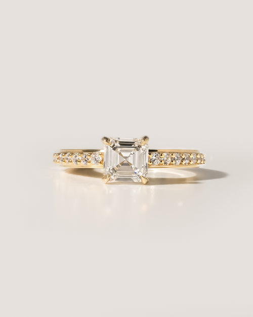 1.00 ct Asscher Cut Pavé Cathedral Ring 1ct Yellow Gold