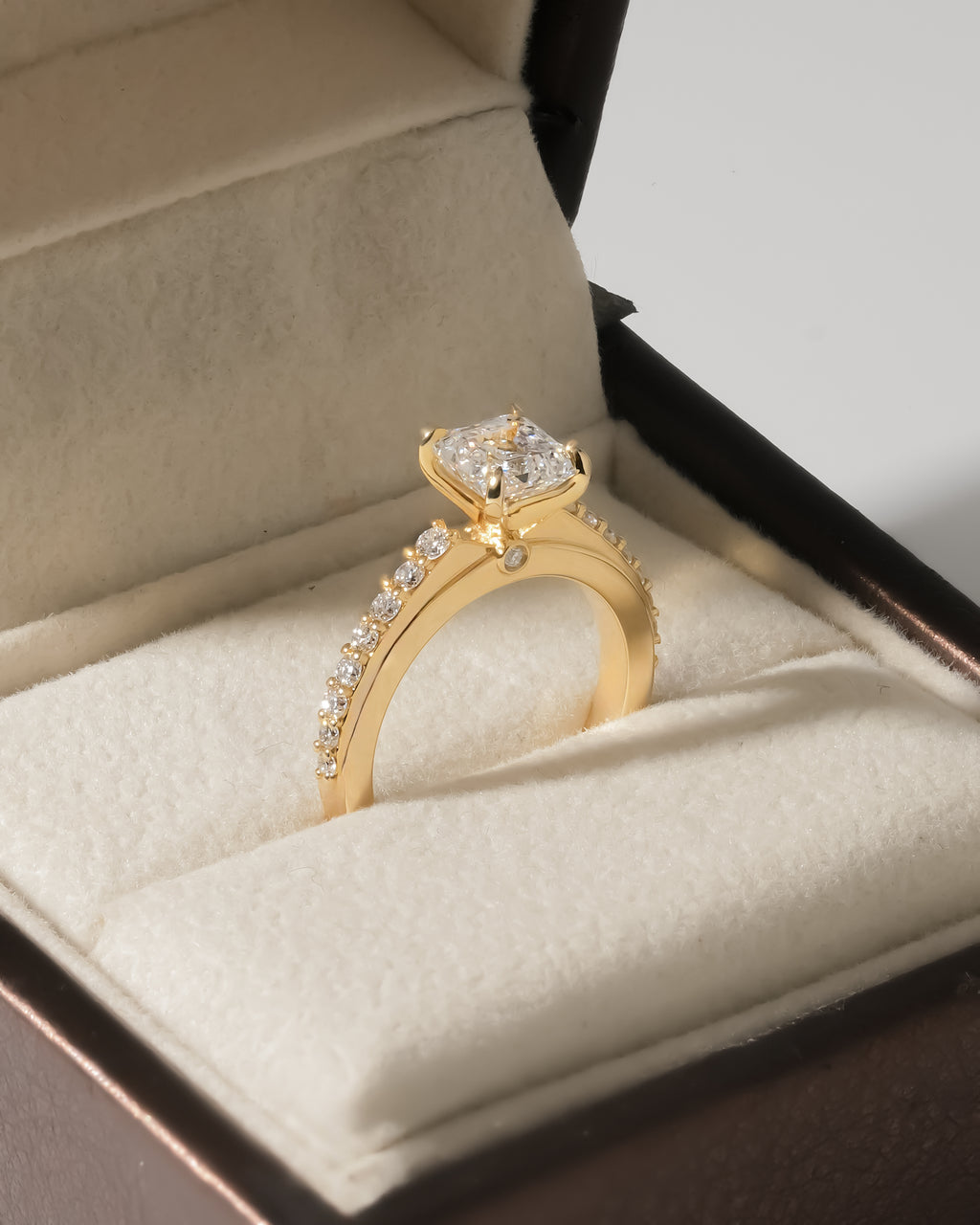 1.00 ct Asscher Cut Pavé Cathedral Ring 1ct Yellow Gold