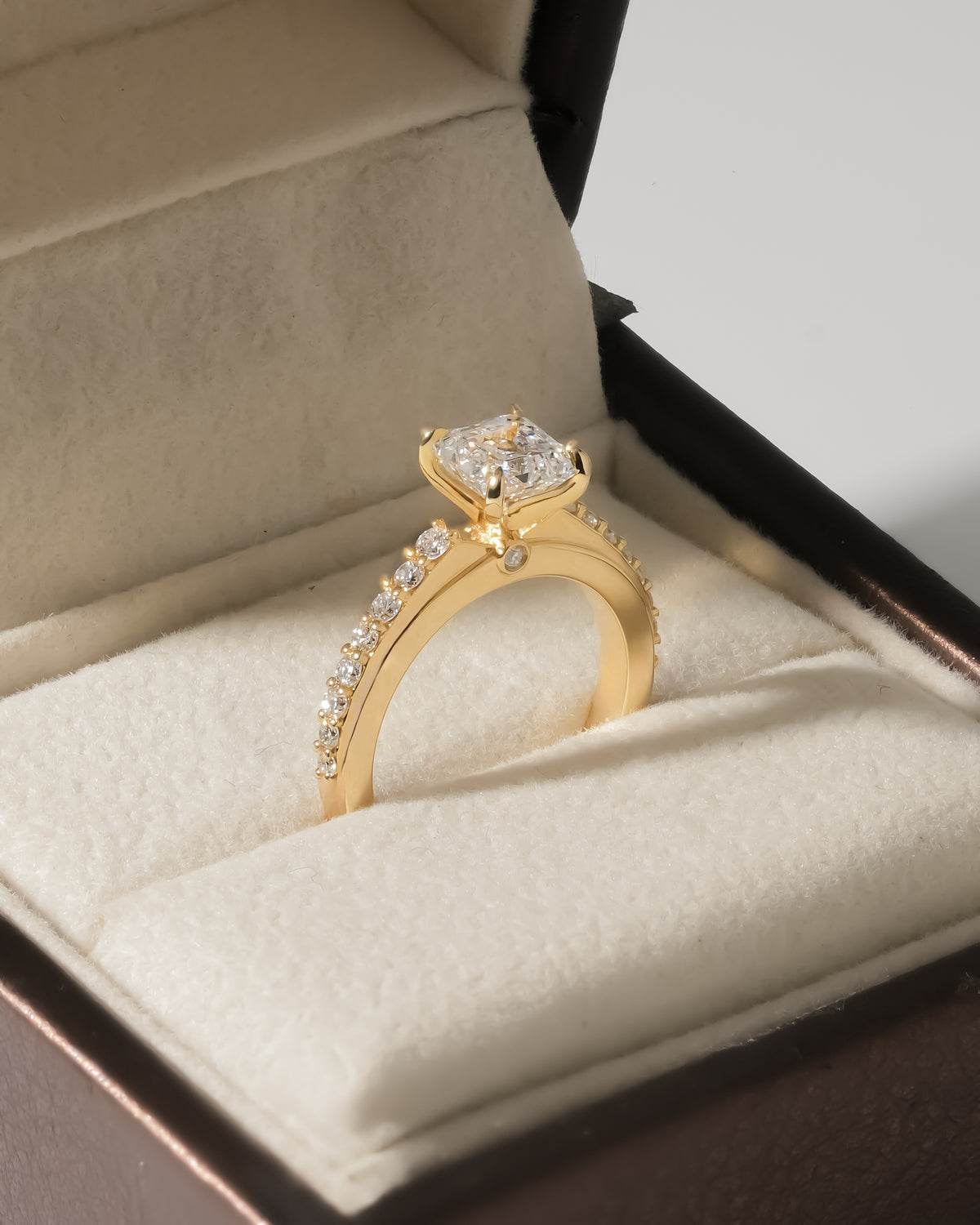 1.00 ct Asscher Cut Pavé Cathedral Ring 1ct Yellow Gold
