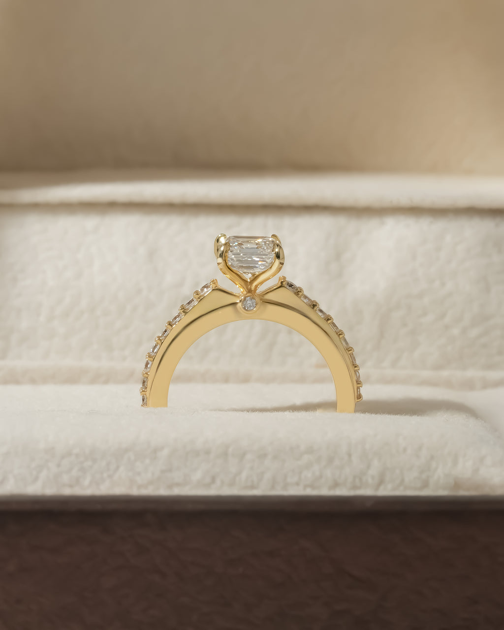 1.00 ct Asscher Cut Pavé Cathedral Ring 1ct Yellow Gold