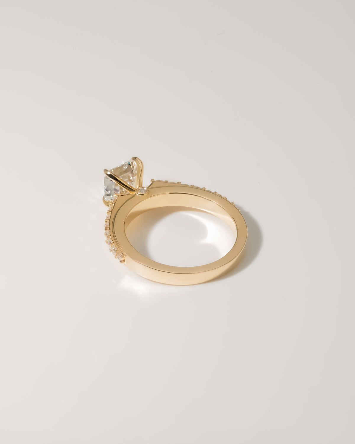 1.00 ct Asscher Cut Pavé Cathedral Ring 1ct Yellow Gold