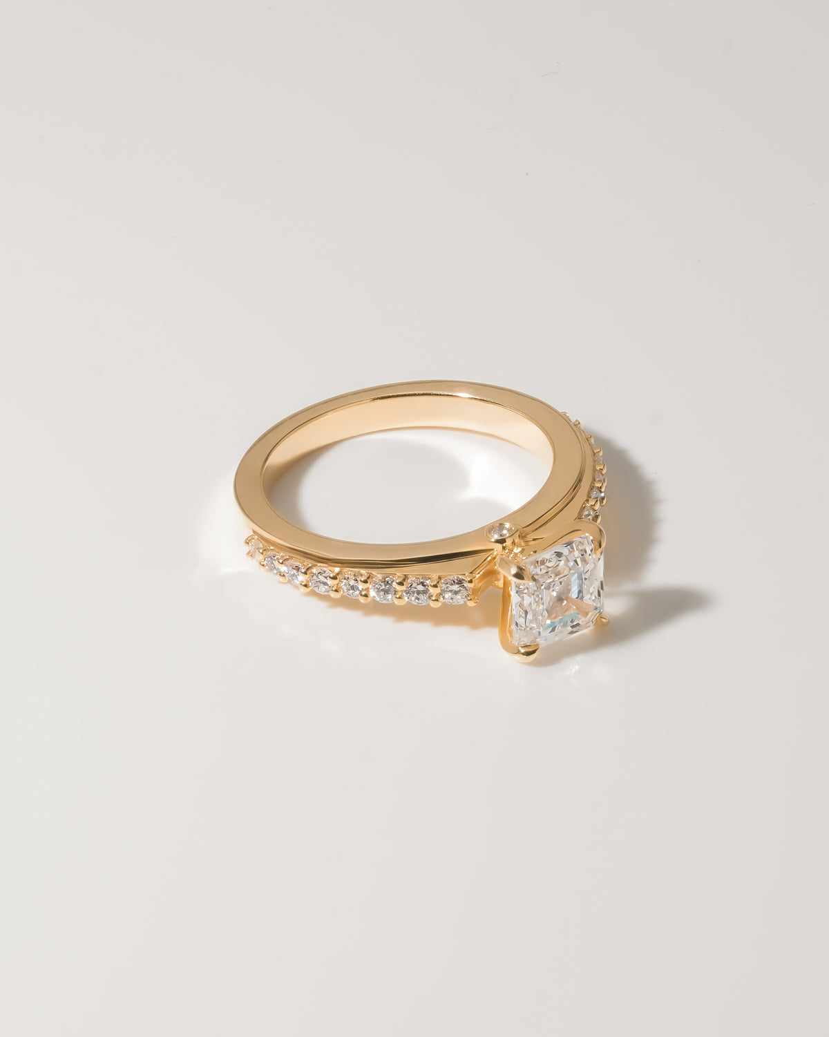 1.00 ct Asscher Cut Pavé Cathedral Ring 1ct Yellow Gold
