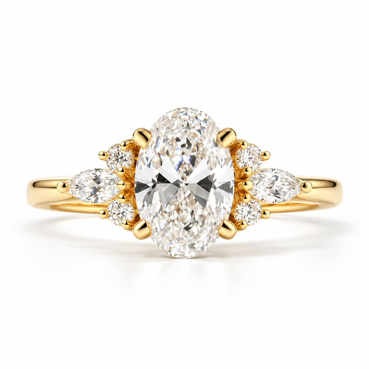 1.00 ct Oval Botanical Cluster Ring 1ct Yellow Gold