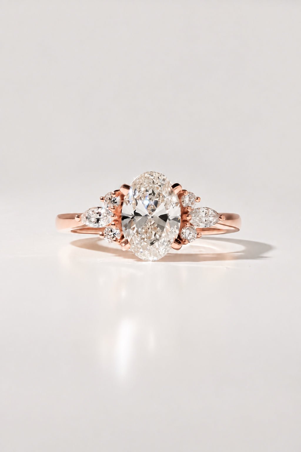 1.00 ct Oval Botanical Cluster Ring 1ct Rose Gold