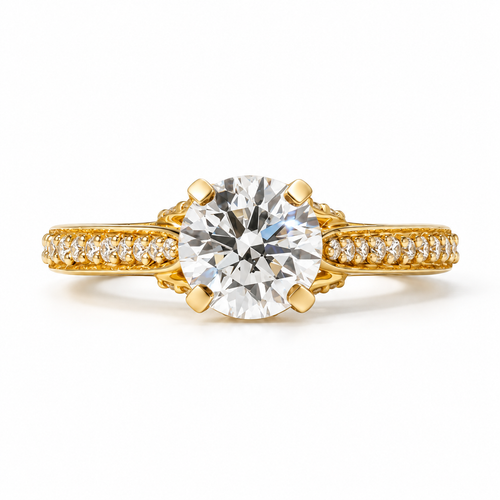 1.00 ct Round Diamond Vintage Pavé Ring 1ct Yellow Gold