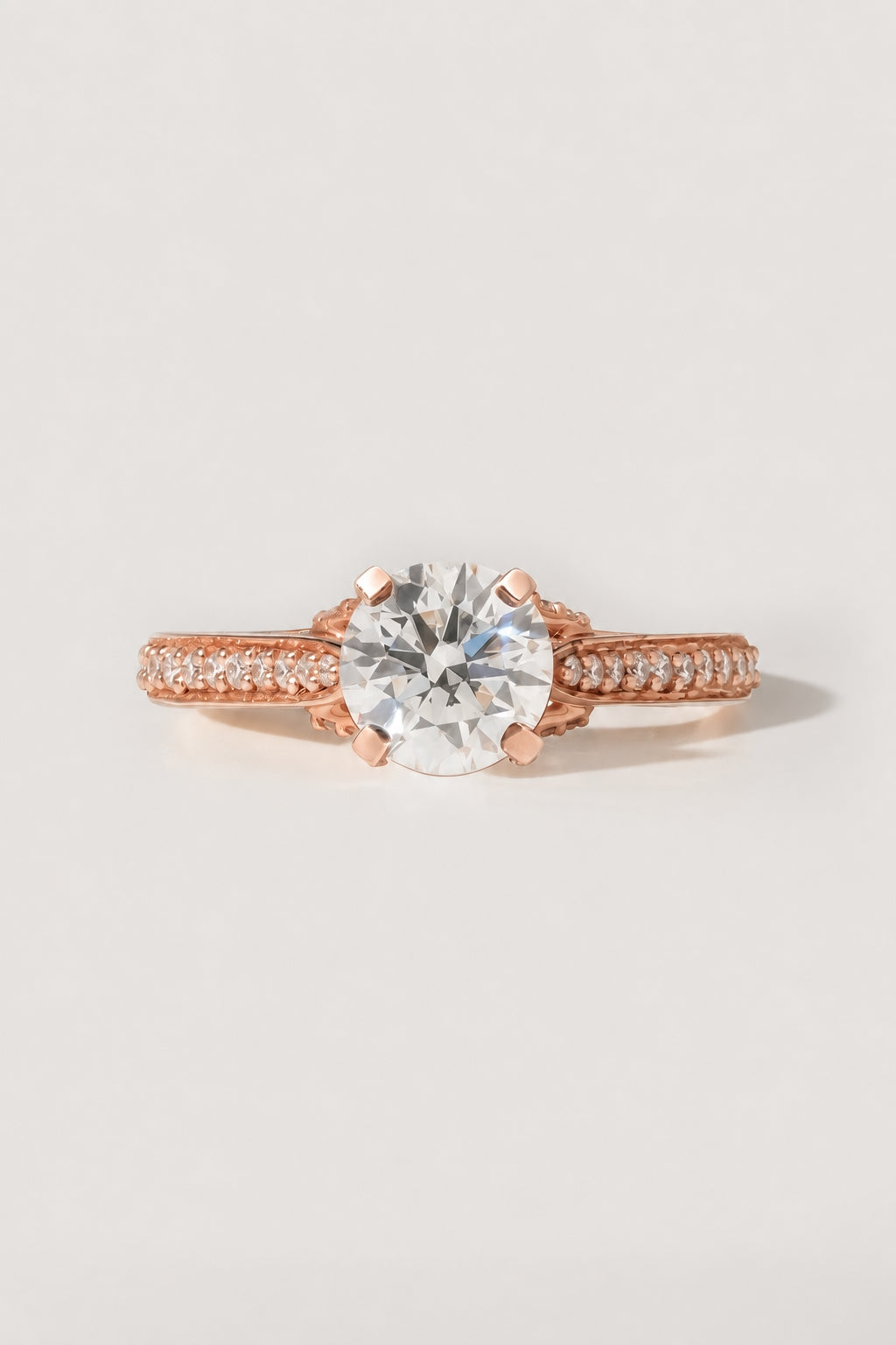 1.00 ct Round Diamond Vintage Pavé Ring 1ct Rose Gold