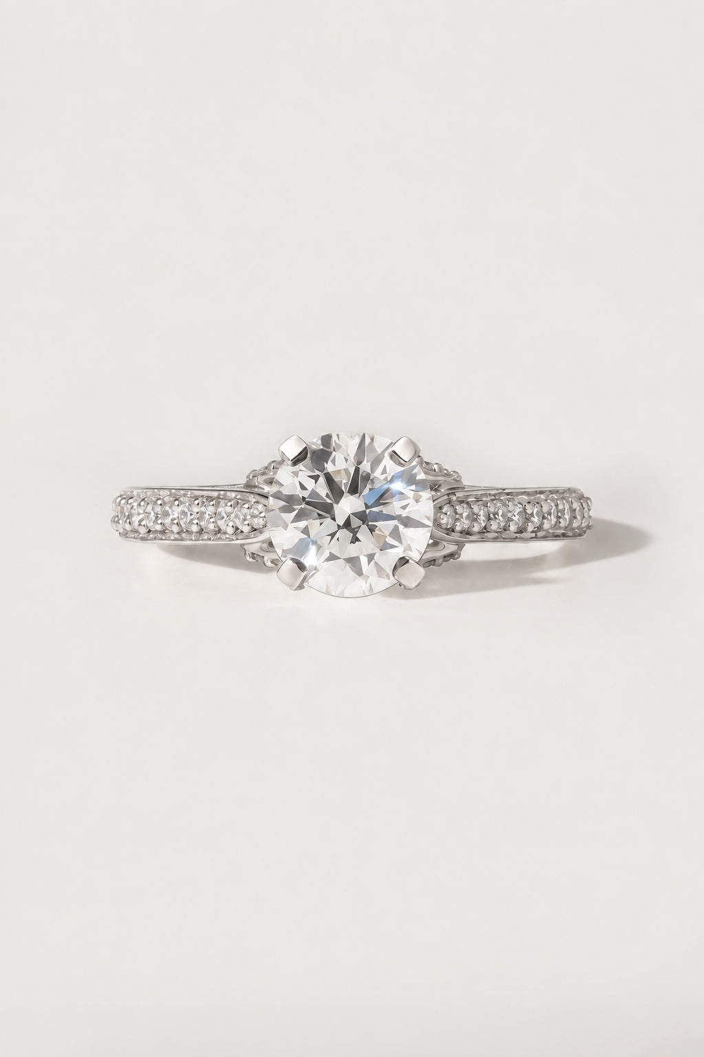 1.00 ct Round Diamond Vintage Pavé Ring 1ct White Gold