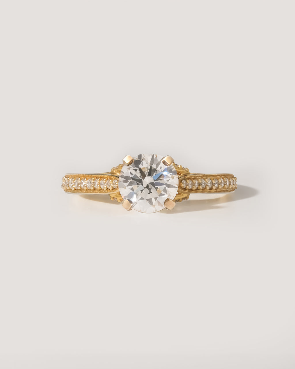 1.00 ct Round Diamond Vintage Pavé Ring 1ct Yellow Gold