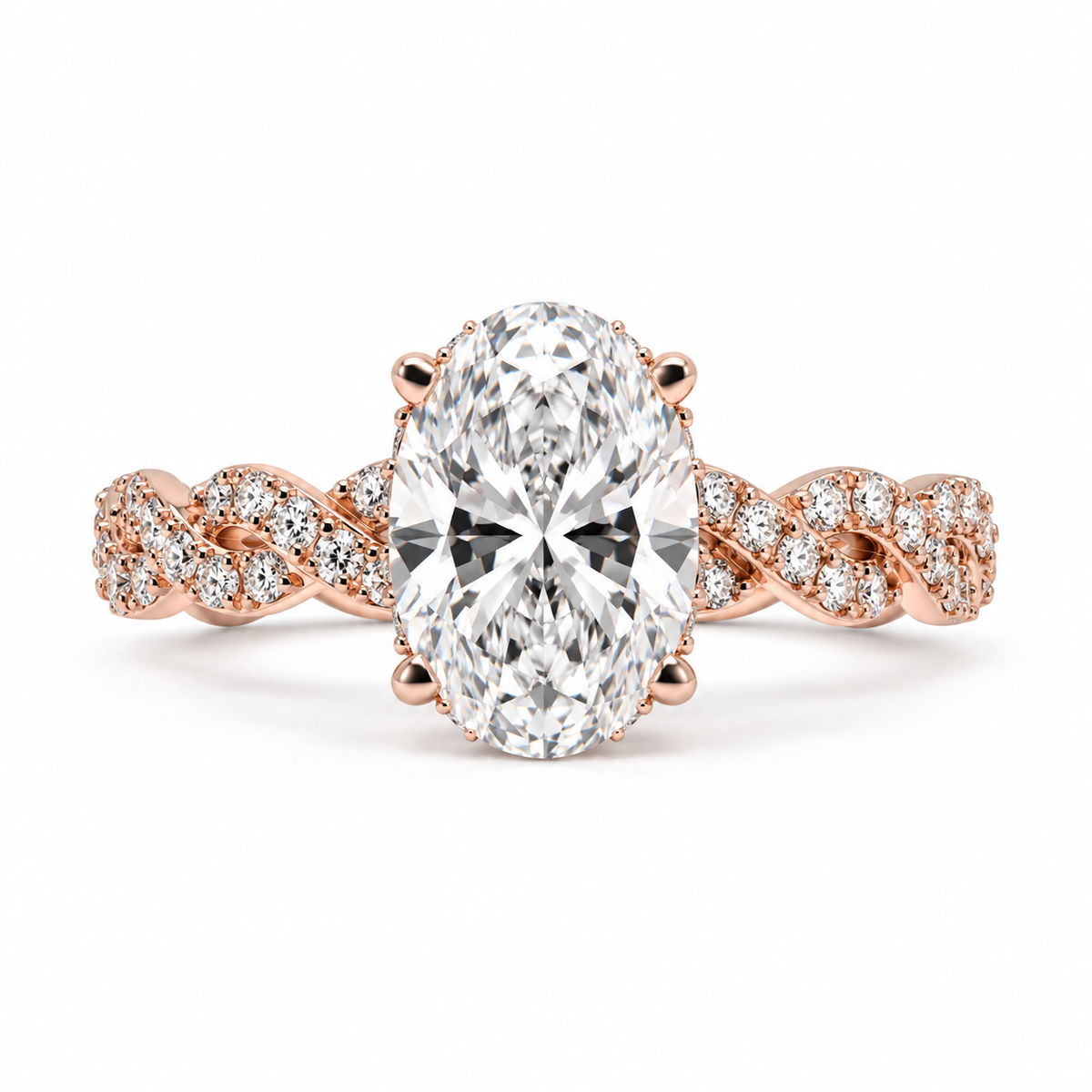 1.00 ct Oval Diamond Twisted Pavé Ring 1ct Yellow Gold