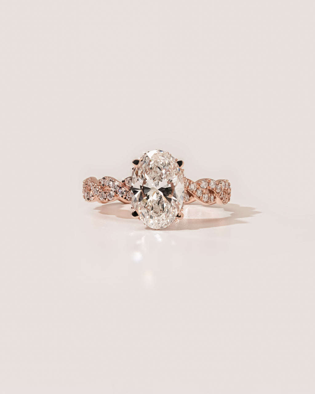 1.00 ct Oval Diamond Twisted Pavé Ring 1ct Rose Gold