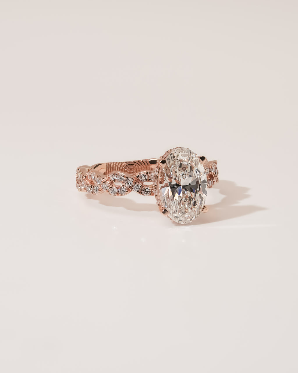 1.00 ct Oval Diamond Twisted Pavé Ring 1ct Rose Gold