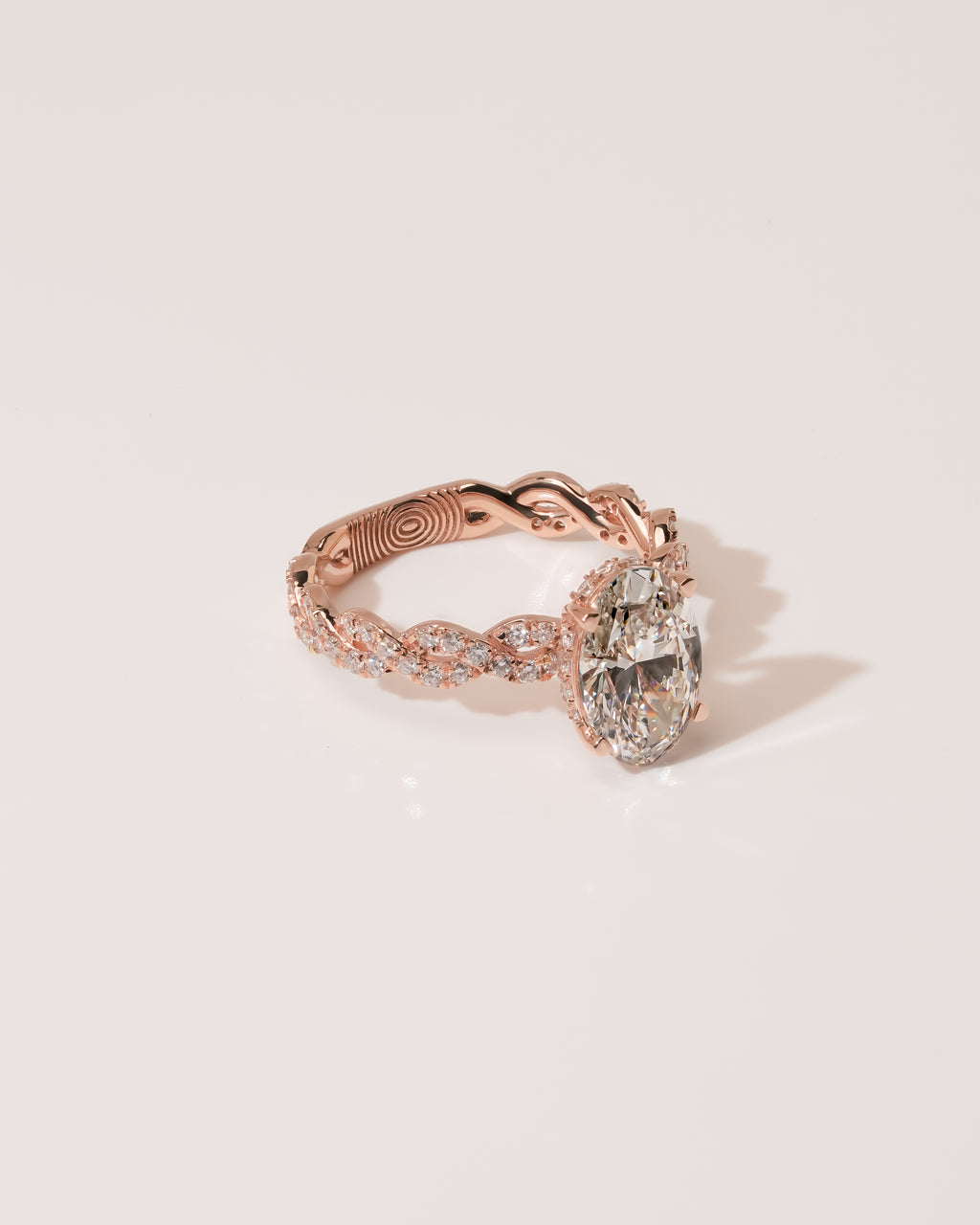 1.00 ct Oval Diamond Twisted Pavé Ring 1ct Rose Gold