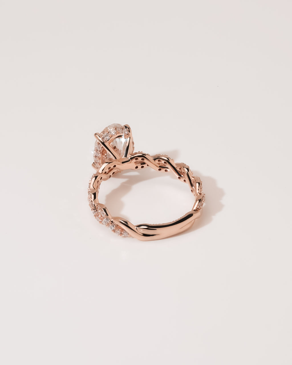 1.00 ct Oval Diamond Twisted Pavé Ring 1ct Rose Gold