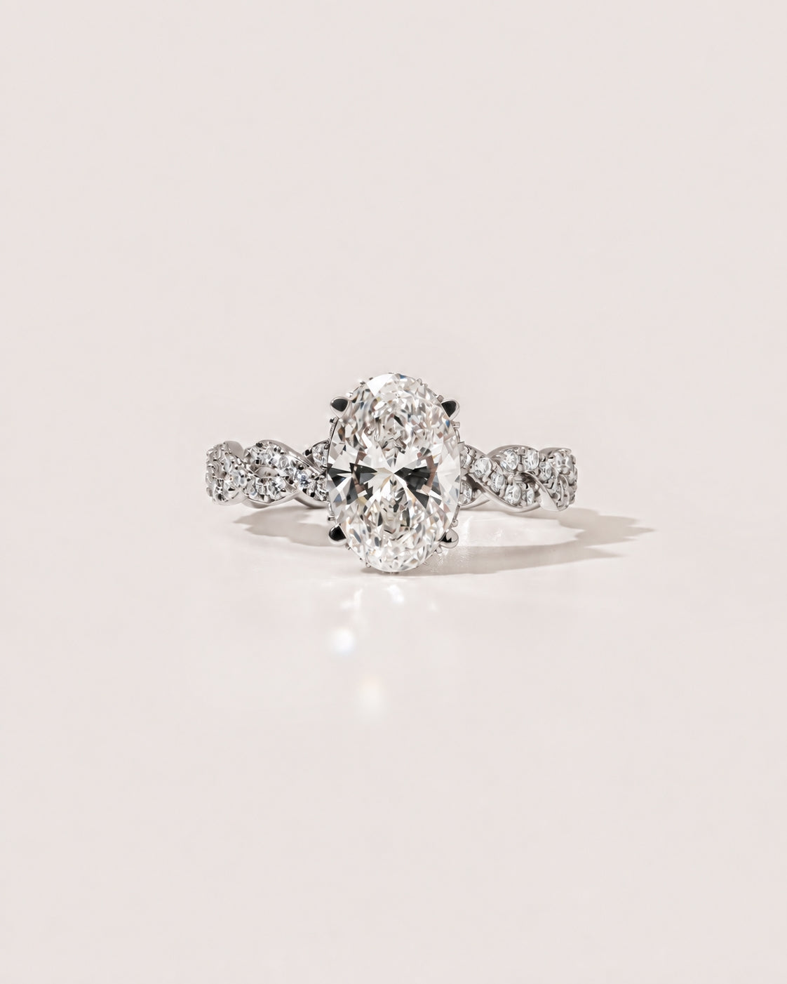 1.00 ct Oval Diamond Twisted Pavé Ring 1ct White Gold