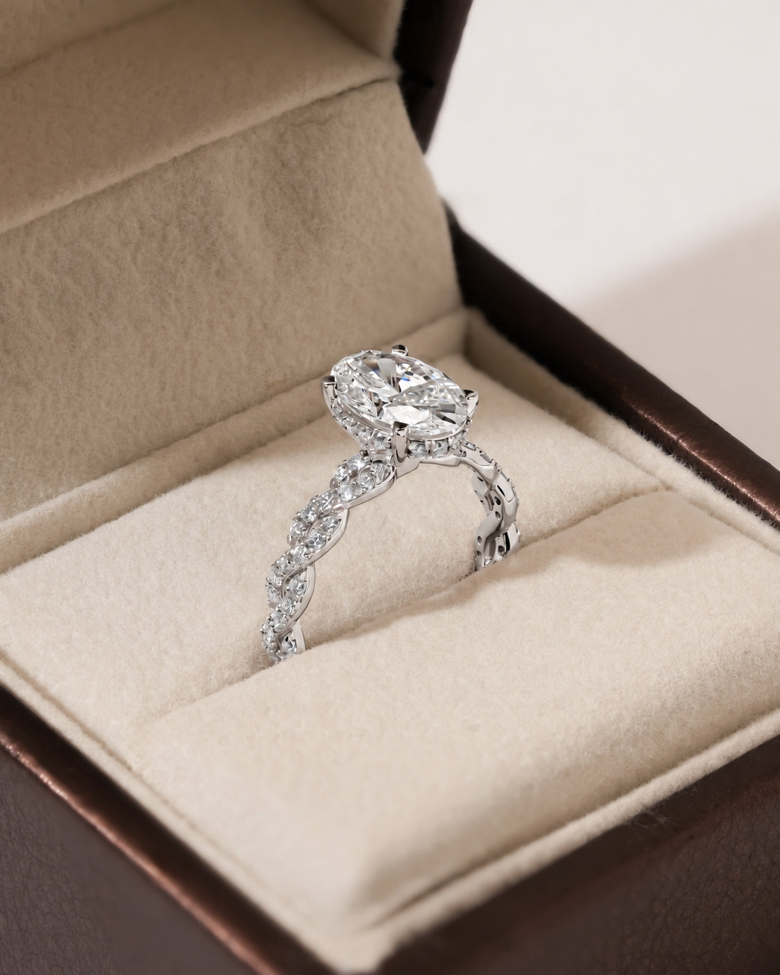 1.00 ct Oval Diamond Twisted Pavé Ring 1ct White Gold