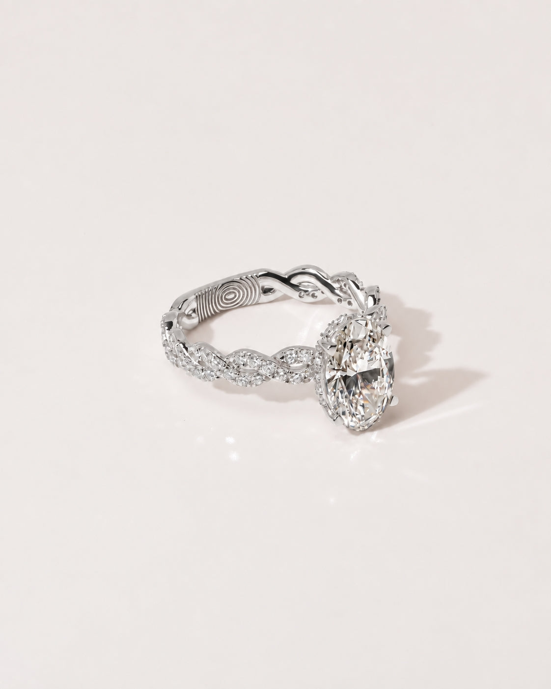 1.00 ct Oval Diamond Twisted Pavé Ring 1ct White Gold