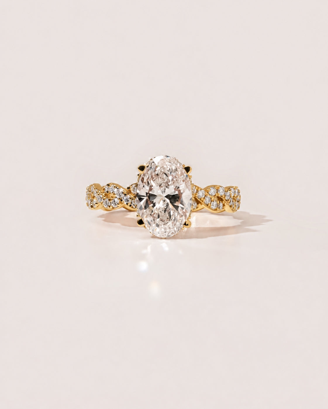 1.00 ct Oval Diamond Twisted Pavé Ring 1ct Yellow Gold