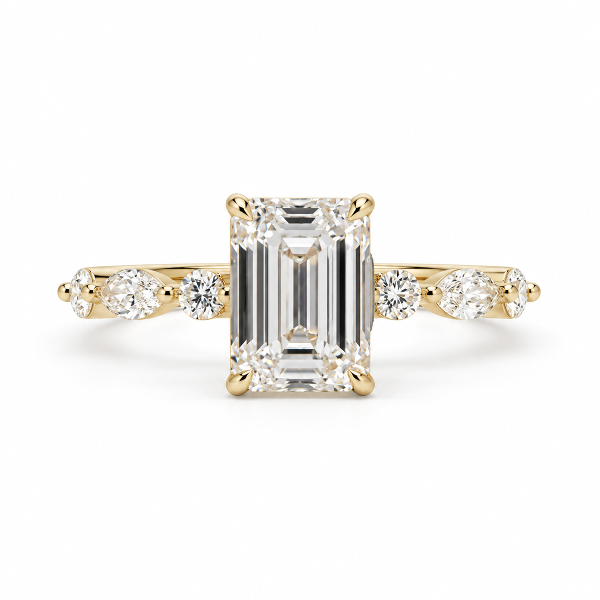 1.00 ct Emerald Cut Diamond Accent Ring 1ct Yellow Gold