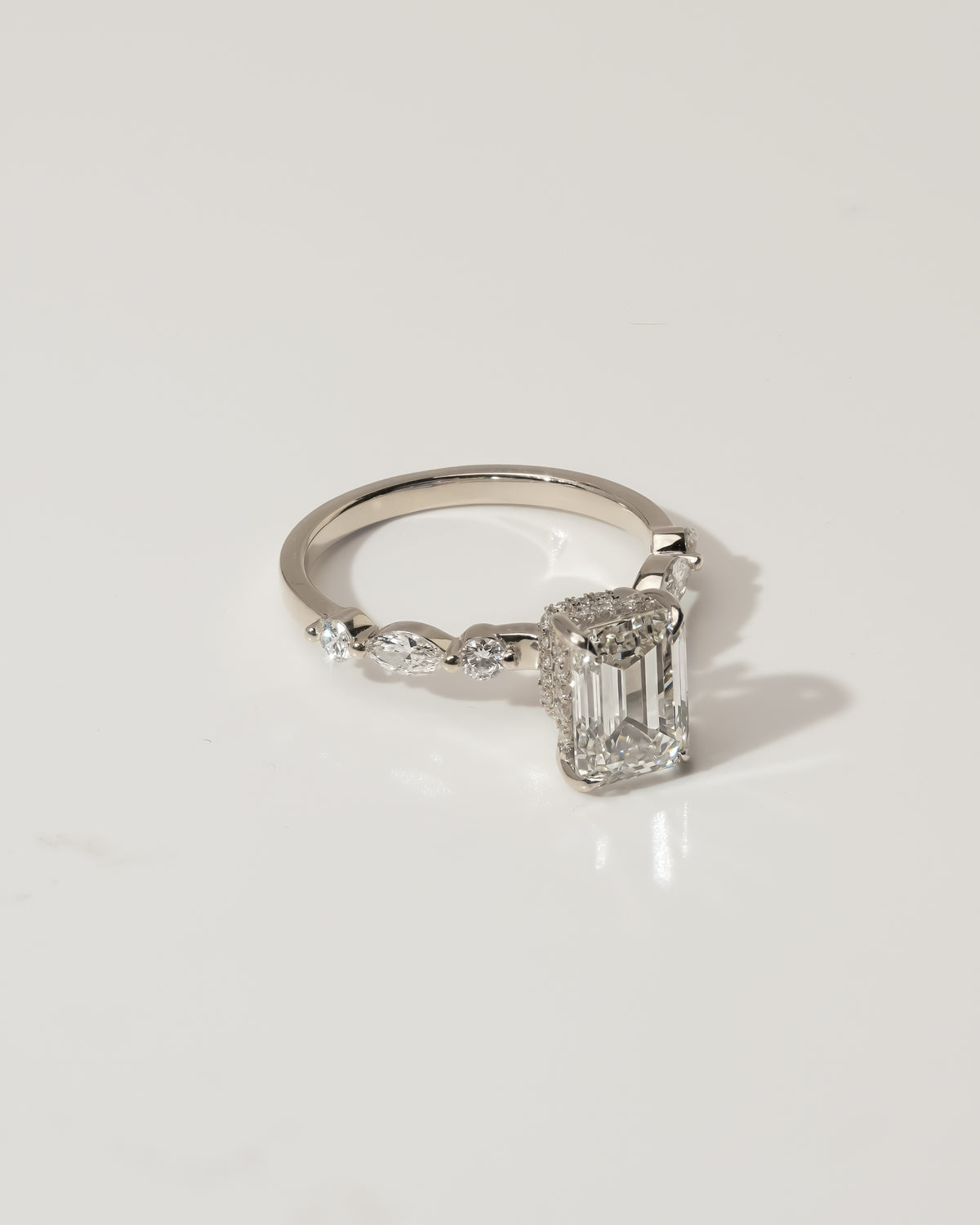1.00 ct Emerald Cut Diamond Accent Ring 1ct White Gold