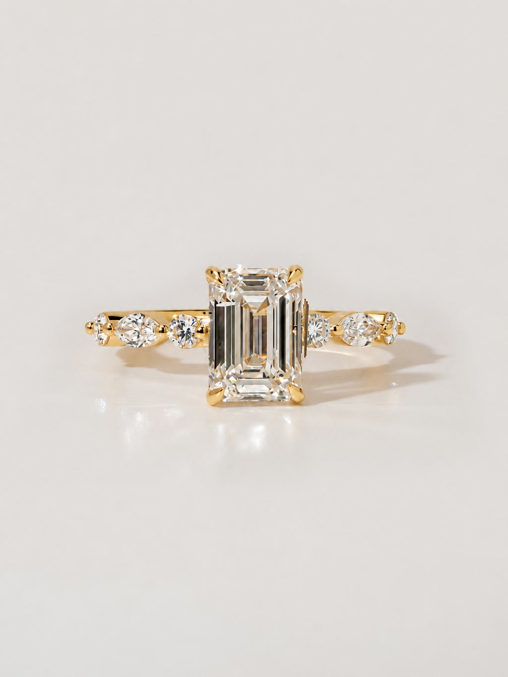 1.00 ct Emerald Cut Diamond Accent Ring 1ct Yellow Gold