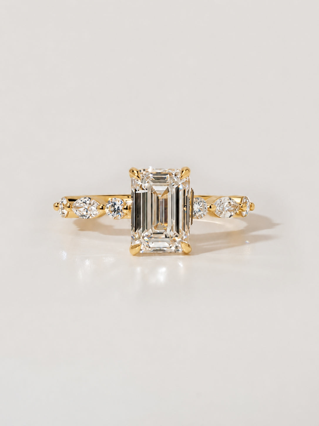 1.00 ct Emerald Cut Diamond Accent Ring 1ct Yellow Gold