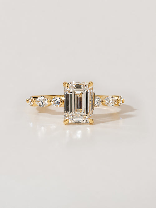 1.00 ct Emerald Cut Diamond Accent Ring 1ct Yellow Gold