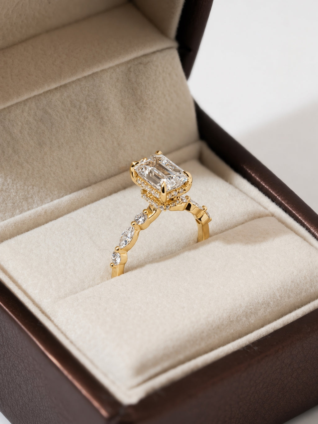 1.00 ct Emerald Cut Diamond Accent Ring 1ct Yellow Gold