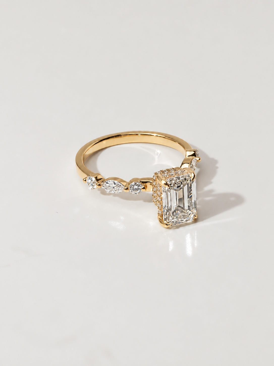 1.00 ct Emerald Cut Diamond Accent Ring 1ct Yellow Gold