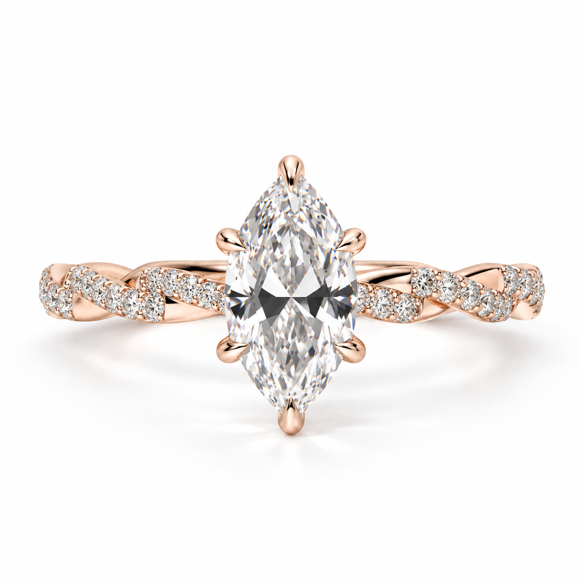 2.00 ct Marquise Diamond Twisted Pavé Ring 1.5ct Rose Gold