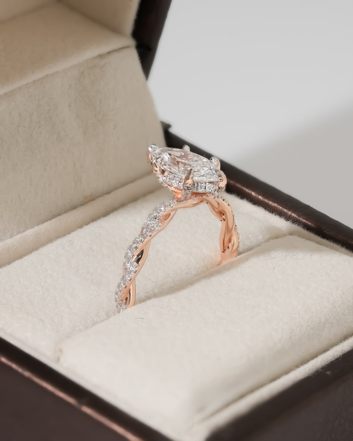 2.00 ct Marquise Diamond Twisted Pavé Ring 1.5ct Rose Gold