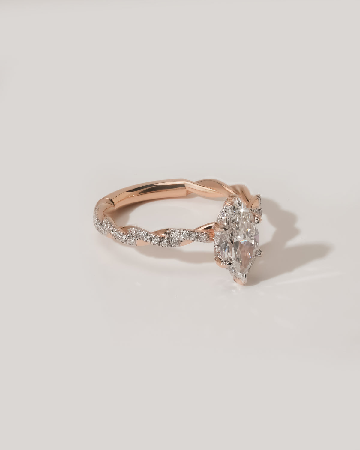 2.00 ct Marquise Diamond Twisted Pavé Ring 1.5ct Rose Gold