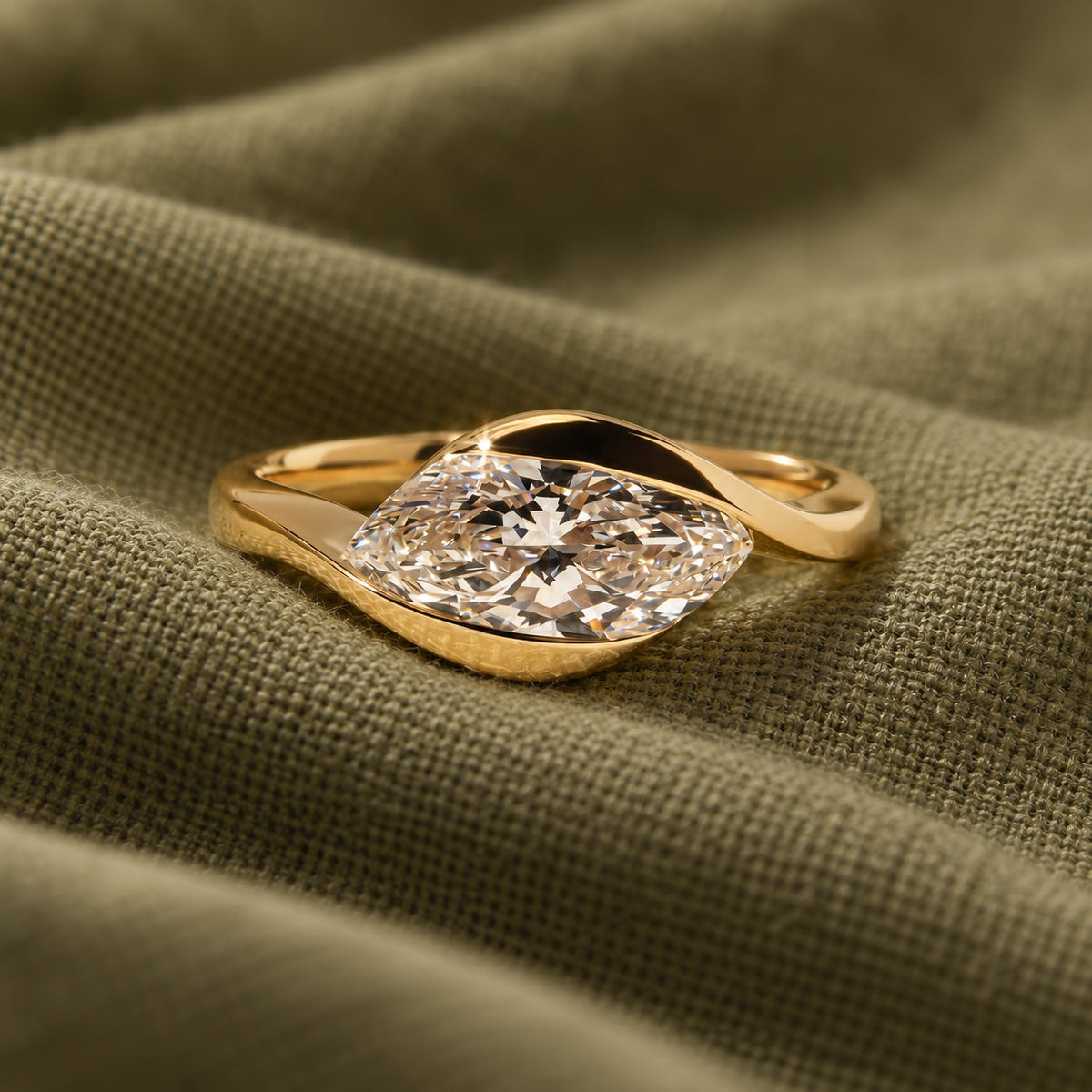 1.00 ct Marquise Embrace Diamond Ring 1ct Yellow Gold