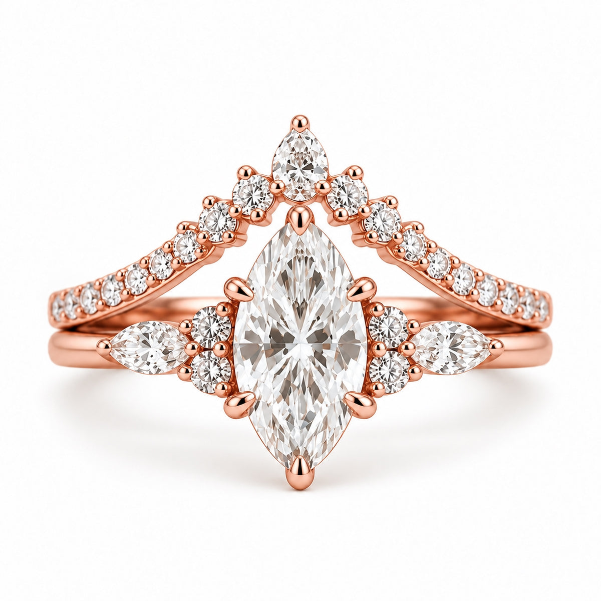 Marquise Diamond Bridal Ring Set 1ct Rose Gold