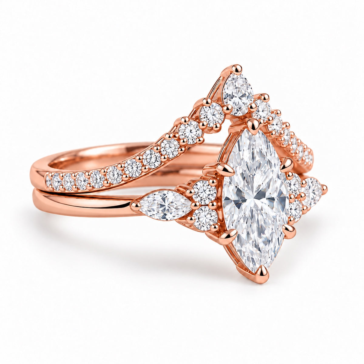 Marquise Diamond Bridal Ring Set 1ct Rose Gold