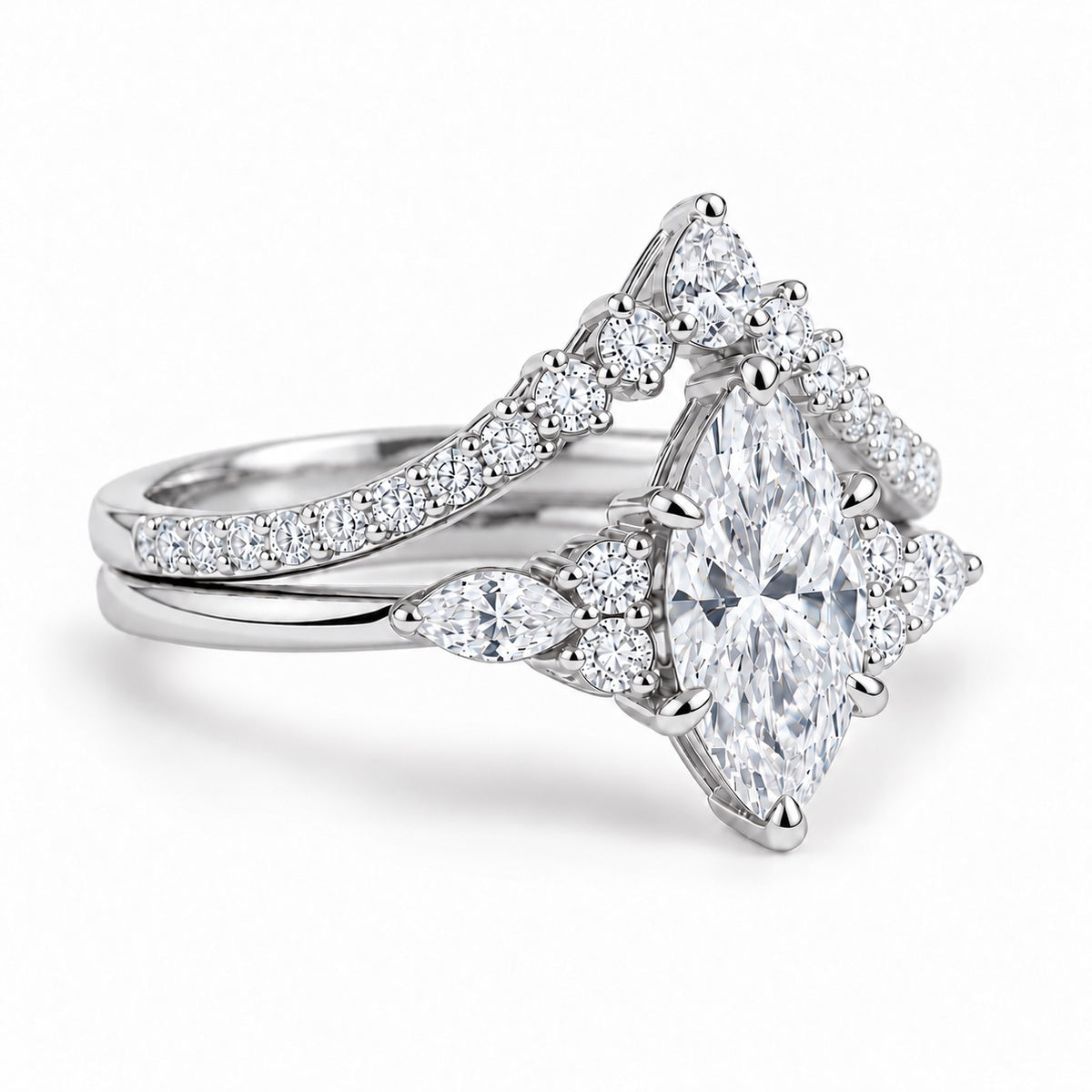 Marquise Diamond Bridal Ring Set 1ct White Gold